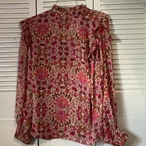 MISA HARTLY Women's red floral long sleeve size L - Picture 7 of 9
